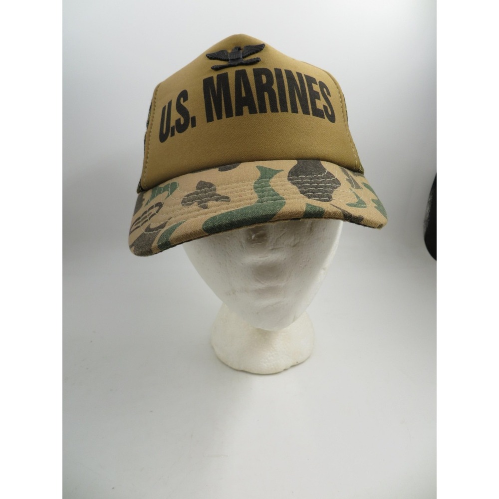 Vtg U.S. Marines Hat Cap Snap Back Camouflage Mesh Trucker Boys Youth 80s w/pin